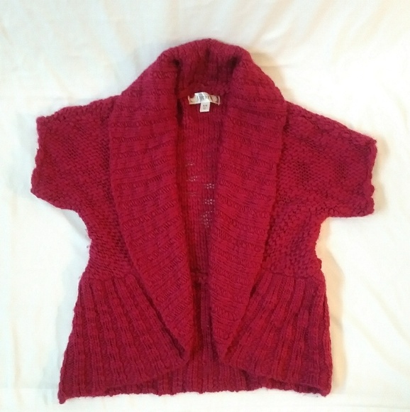 Decree Burgandy Chunk Knit Short Sleeve Cardigan - Picture 1 of 4